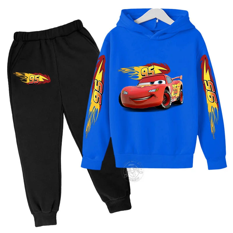 Autumn Disney Car Children's Lightning McQueen Cartoon Printed Children's Hoodie+Pants Anime Kawaii Top Casual Boys and Girls Se