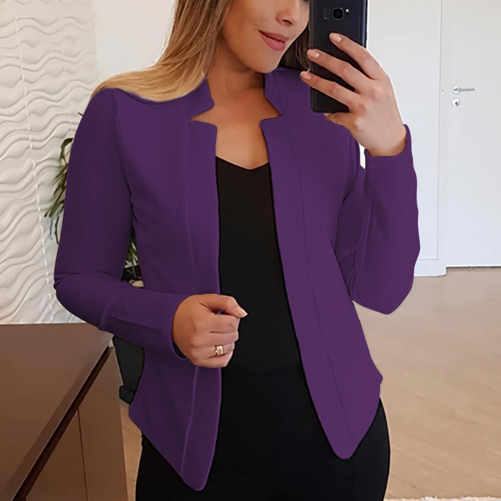 Women Blazer Open Stitch Cardigan Lady Blazer Long Sleeves Warm Business Outwear