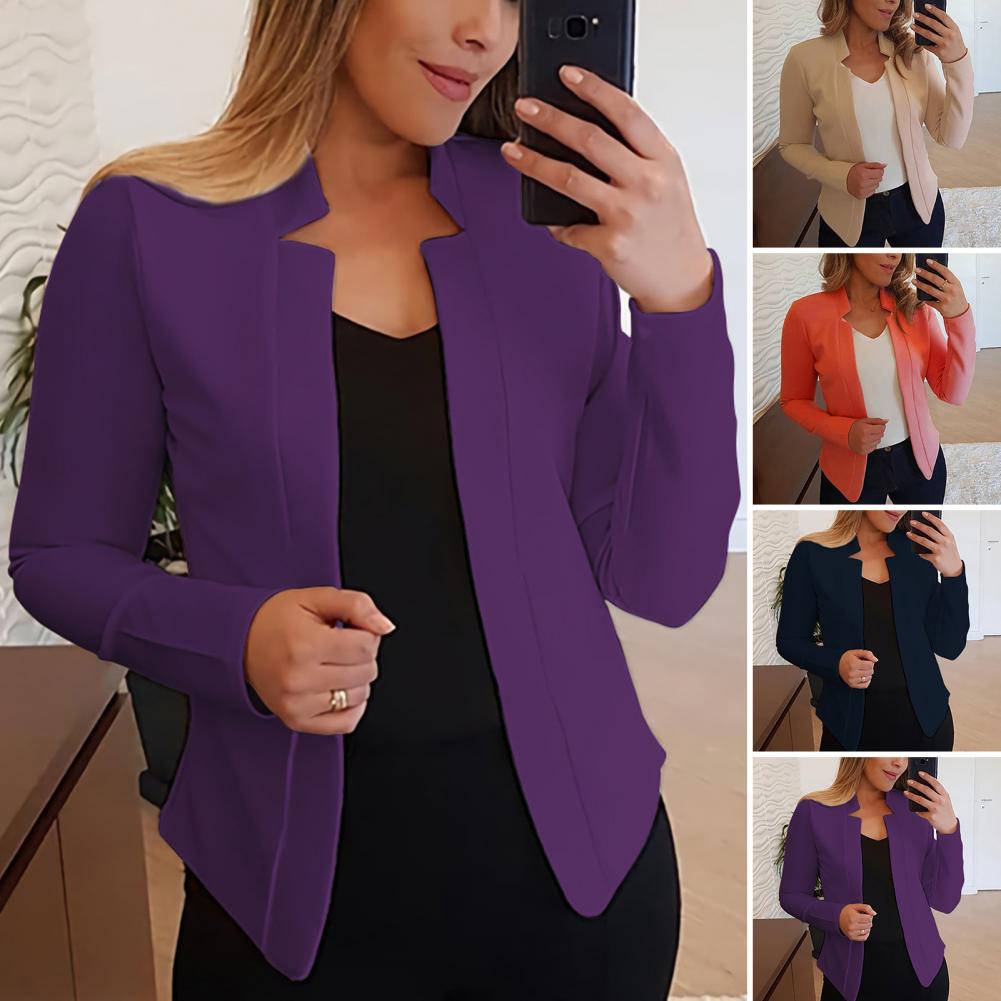 Women Blazer Open Stitch Cardigan Lady Blazer Long Sleeves Warm Business Outwear