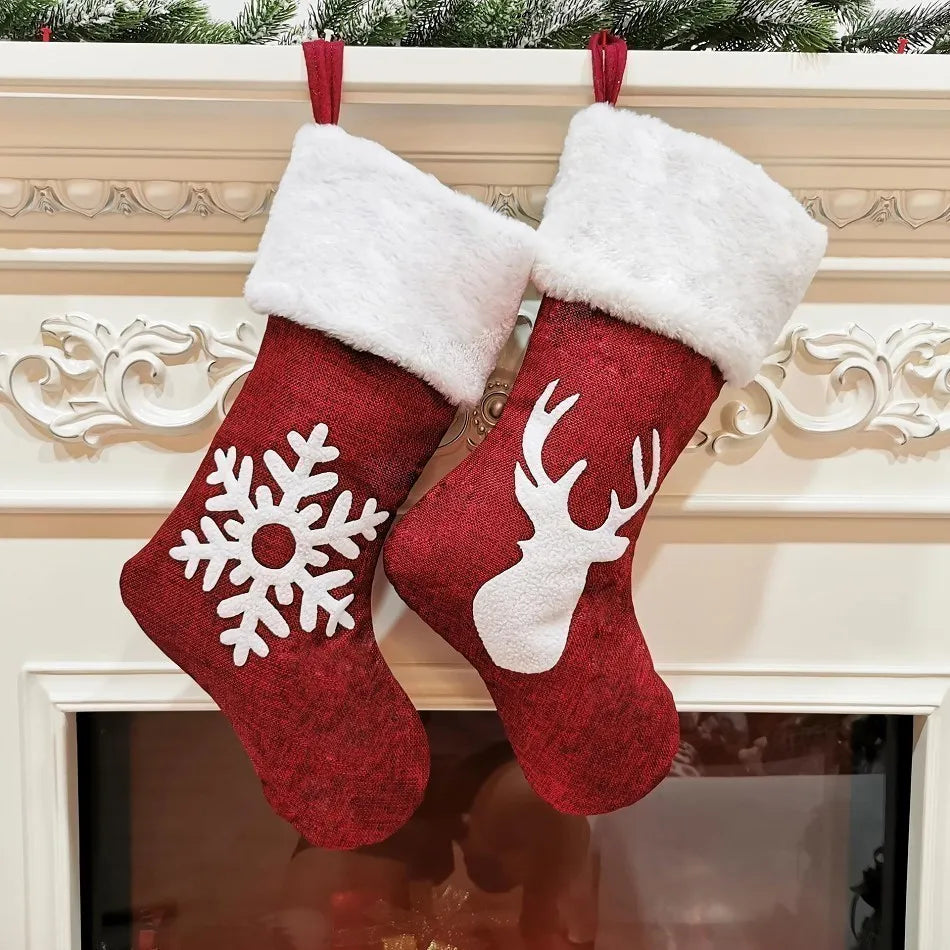 Christmas Stockings Socks Gifts Candy Bag Elk Xmas Tree Deer Printing Pocket Hanging Ornament Christmas Decorations