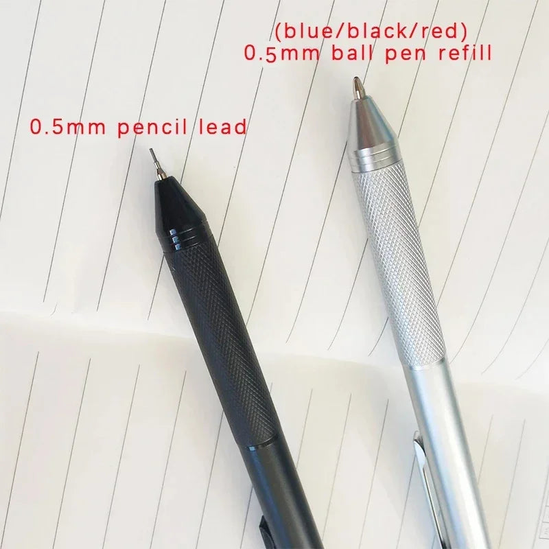 4 In 1 Multicolor Metal Pen with 3 Colors Ball Pen Refills and Automatic Pencil