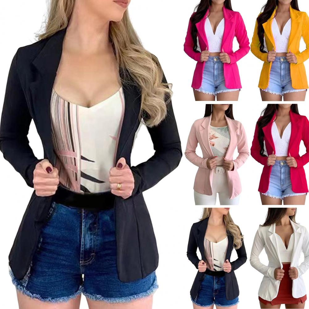 Autumn Blazer Windproof Women's Casual Suit Jacket No Button Warm Chic Open Front Design for Seasonal Wear