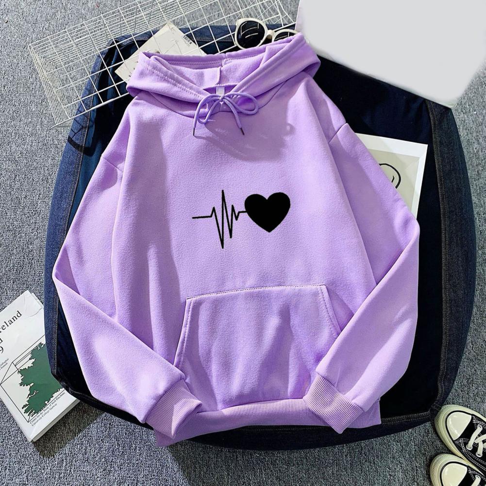 New Arrival Women Hoodie Drawstring Warm Pullover Heart Print Spring Hoodie