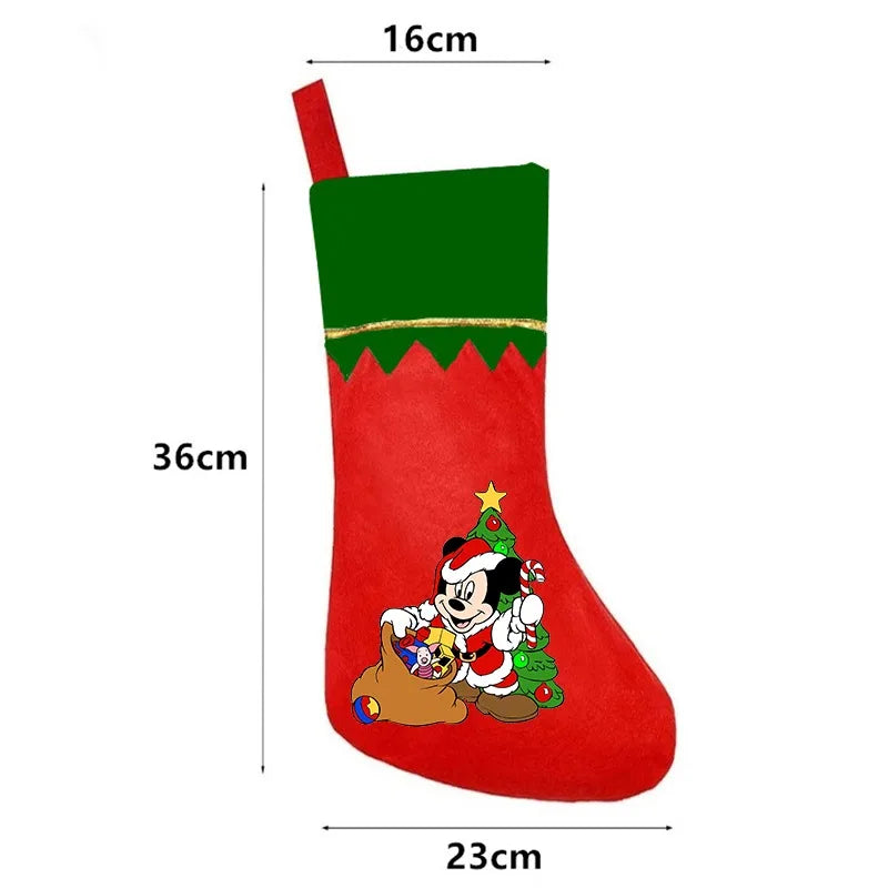 Disney Christmas Stockings Mickey Minnie Plush Hanging Socks Fireplace Xmas Tree Decor Large Capacity Present Bag Surprise Gift