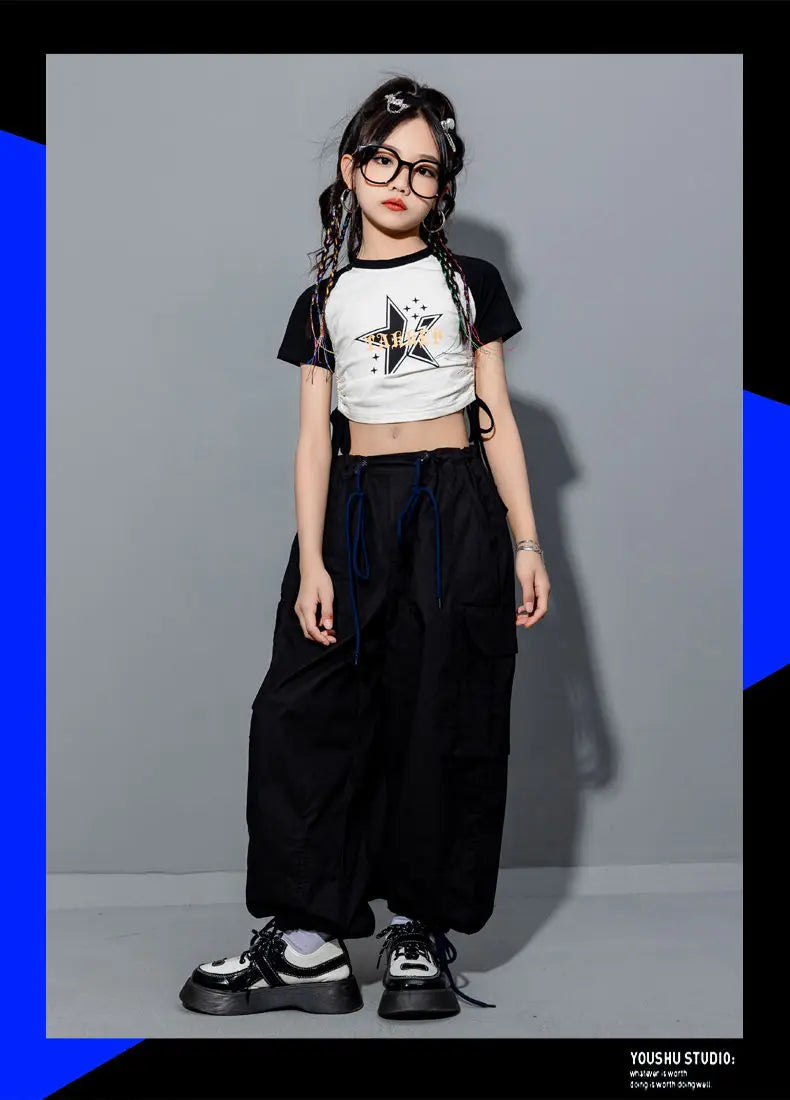 Girls Loose Casual Cargo Pants Fashion Korean Street Style Hip Hop Trousers Wide Leg Pants with Belt for School Vacation Daily