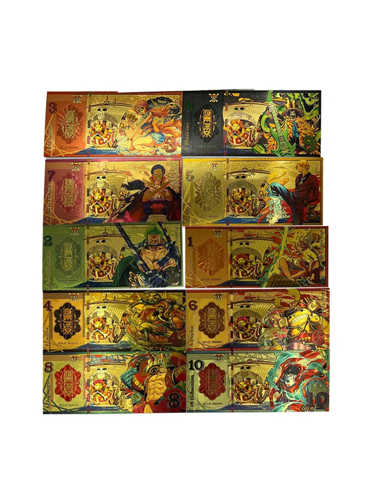 Anime One Piece Toy Golden Cards PVC Zoro Luffy Nika 10 Kinds New Commemorative Banknote Collections Toys Gifts For Party