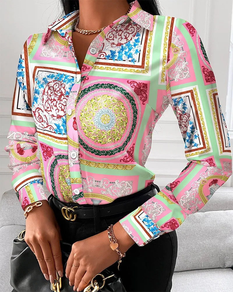 Elegant Women Casual Button Lapel Blouses Shirts Women's Long Sleeve Loose Tops blouses