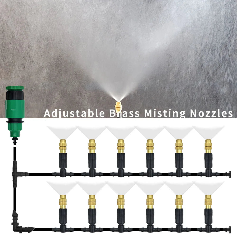 Outdoor Misting Cooling System Garden Irrigation Watering Brass Atomizer Nozzles 4/7mm Hose for Patio Greenhouse