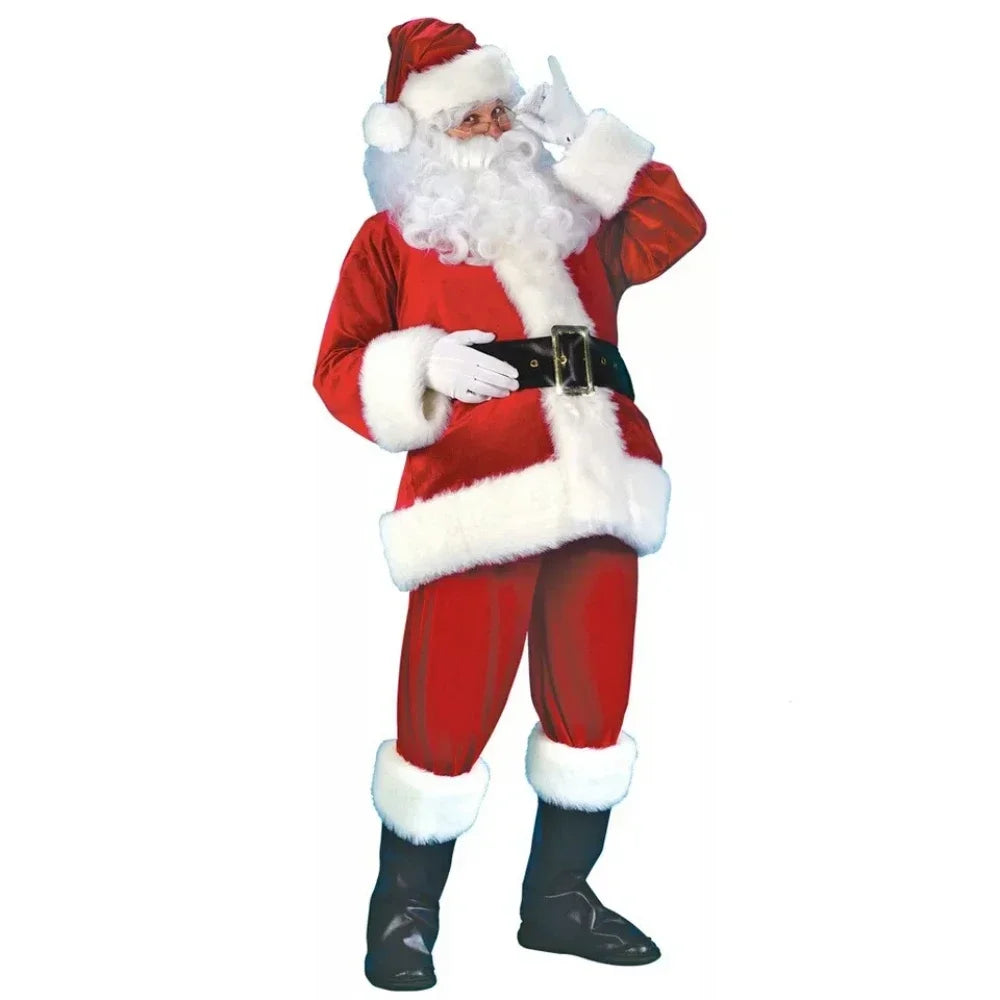 Santa Claus Costume Christmas New Year Men Costumes Red Deluxe Classic Adults Xmas Set Carnival Party