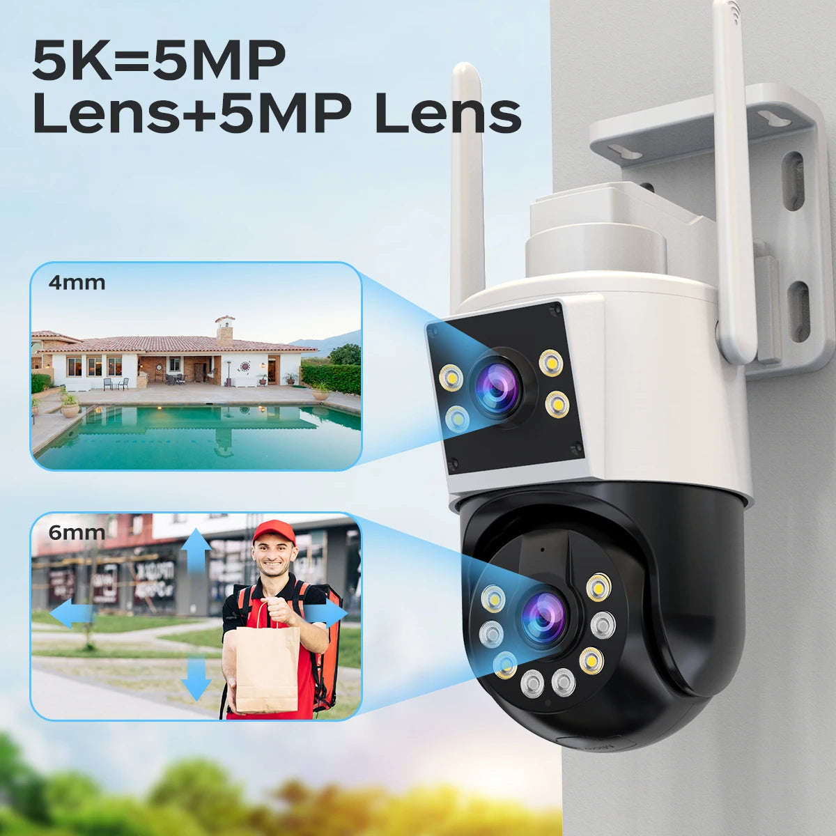 10MP 6MP PTZ WIFI Camera Outdoor Dual Lens Dual Screen IP Camera AI Tracking Security Protection CCTV Surveillance Camera