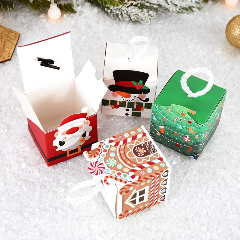 10Pcs Christmas Gift Box Xmas Tree Santa Claus Snowman Paper Candy Cookie Packing Box Bags Children Favors