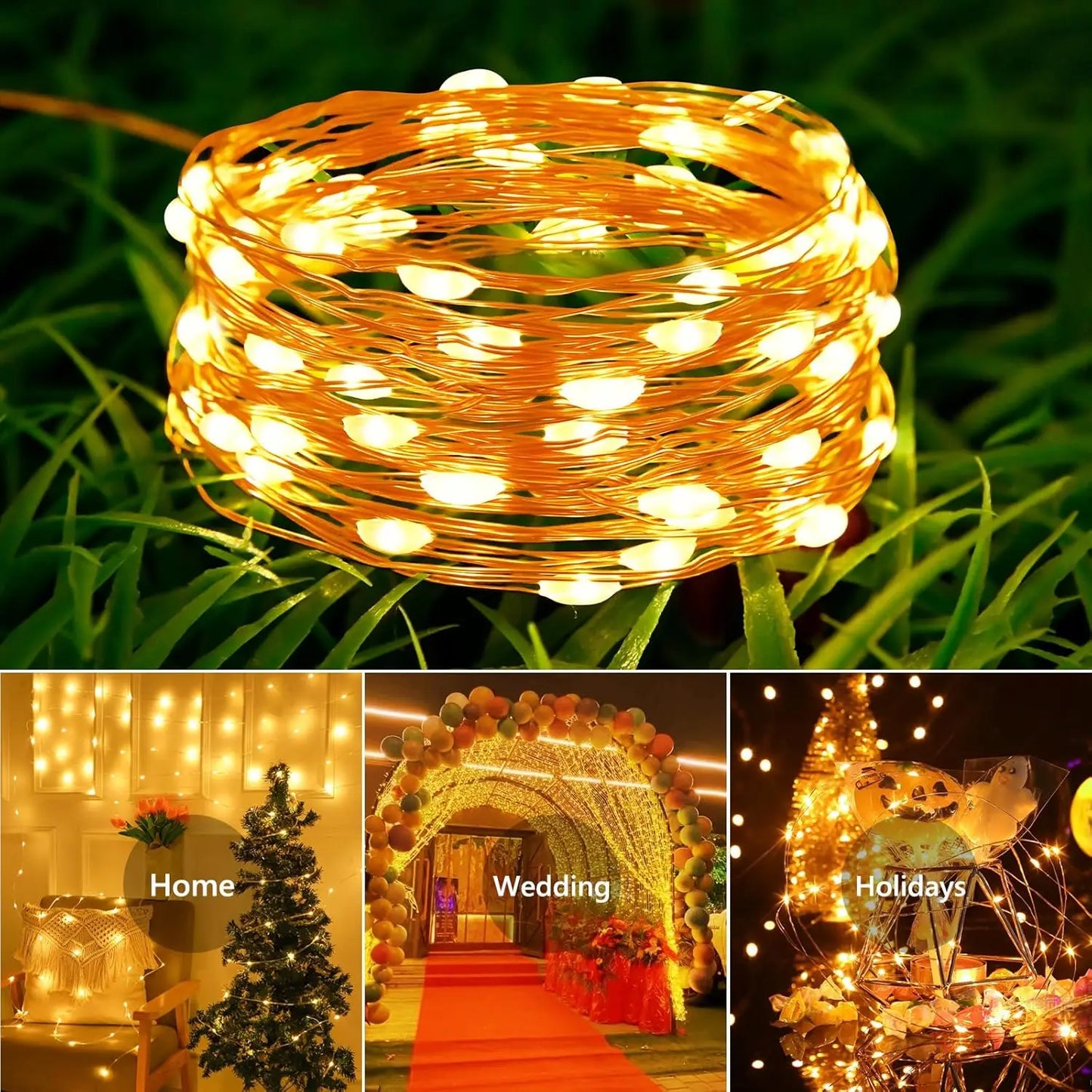 Solar String Lights Outdoor LED Waterproof Twinkle Lights Copper Wire 8 Modes Fairy Lights for Xmas Tree Garden Party Wedding