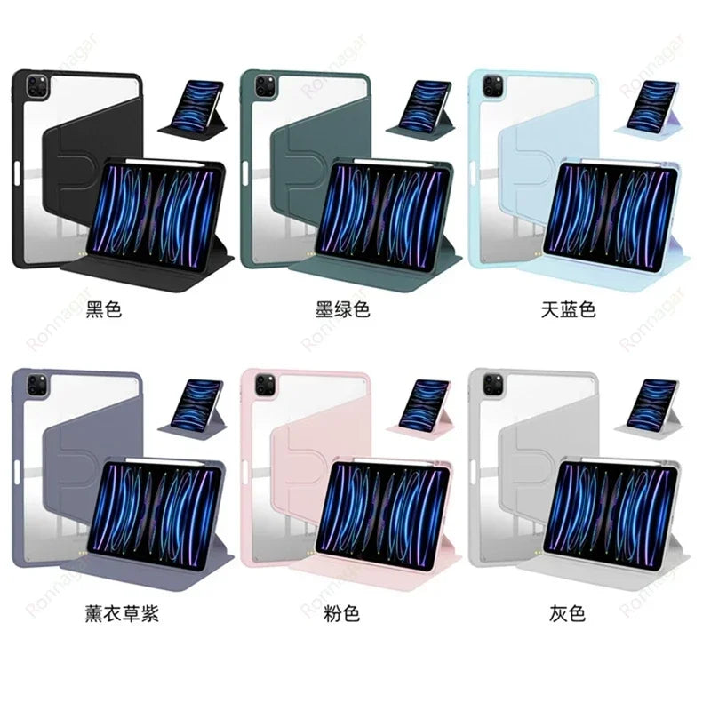 For iPad Air11 M2 Air13  iPad Air4 5 10.9'' 10th 360° Rotating Hard Back Shell Cover for iPad Pro 11 M4 Case 2024/2022/2021/2020