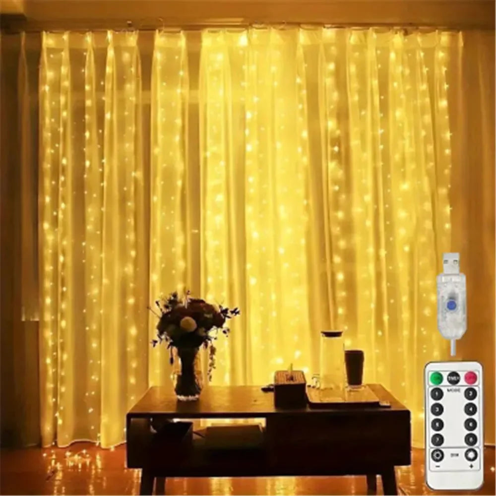 Curtain String Lights, 8 Modes Window Fairy Lights for Wedding Home Garden Bedroom Outdoor Indoor Wall Decorations