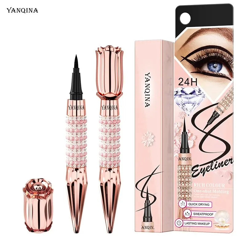 YANQINA Precision Liquid Eyeliner Pen - Long-lasting, Waterproof, Transfer-proof, Quick-Dry Black Eyeliner with Sparkling Design