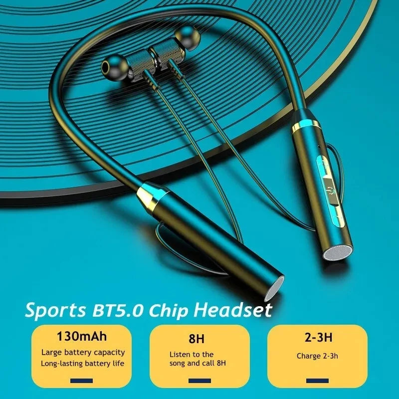 5.0 Neckband Earphones Silicone Hi fi 9D Stereo Sports Headset Halter Waterproof Magnetic Earbuds