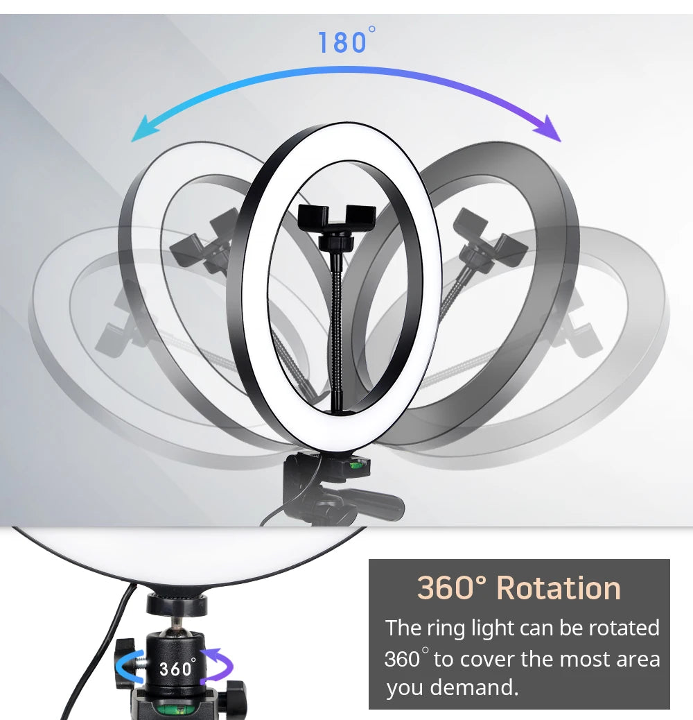 Tripod With LED Ring Light For Phone Tripod Camera Stand Selfie Photography Light LED Lamp Color Photo Studio For YouTube Live