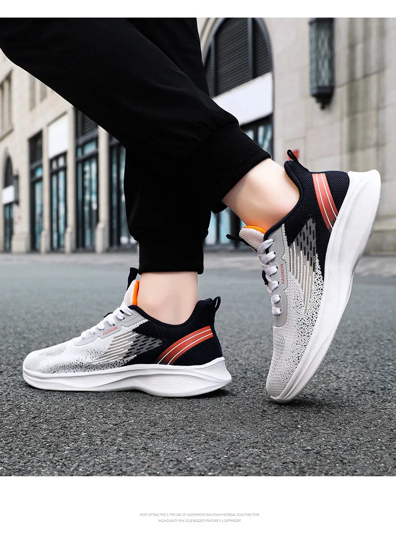 Sports single shoes flying woven Men's Shoes lace-up Soft sole Casual style men's Running shoes sneaker