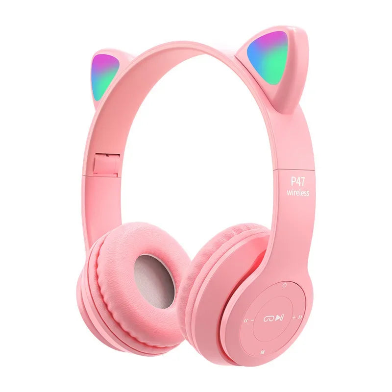 Wireless Headphone Flash Light Cute Cat Ears Fone with Mic Control LED Stereo Music Helmet Phone Bluetooth Headset Gift