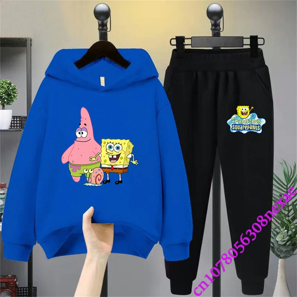 SpongeBob Children's Clothing Boys And Girls Sweater Suit 2 Pieces Cartoon Print Sweater Sportswear Trousers