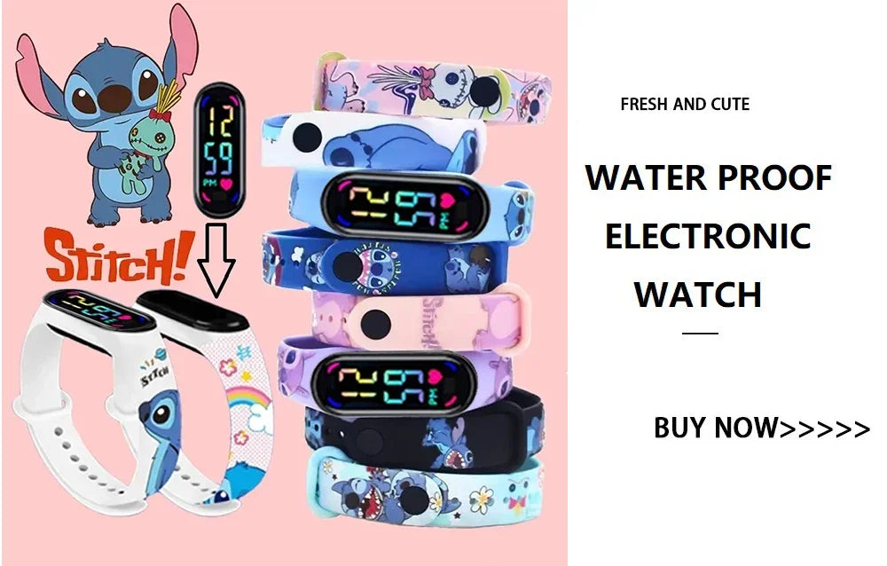 Pokemon Stitch Sonic Digital Watches Anime Figures LED Luminous Watch Touch Waterproof Electronic Sports Kids Birthday Gift Toy