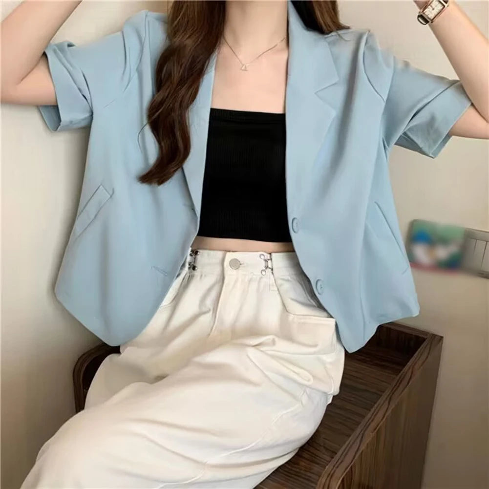 Summer Blazers Women Simple Leisure Loose Korean Style Youth Single Breasted Ladies