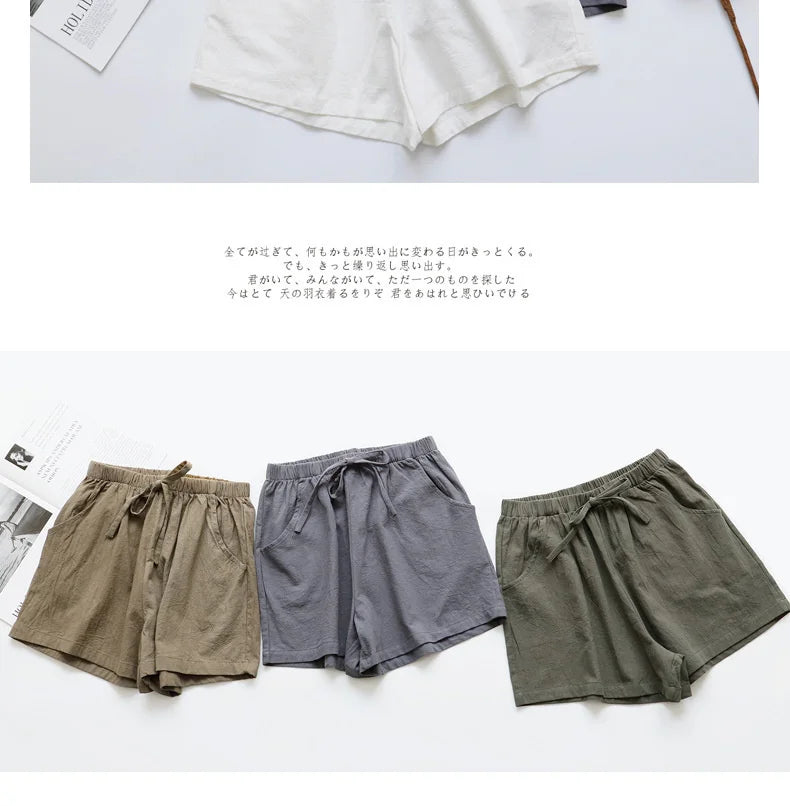 Cotton Linen Shorts Women's Sports Shorts Summer Solid High Waist Black Shorts Women Fashion Casual Basic Short Pants