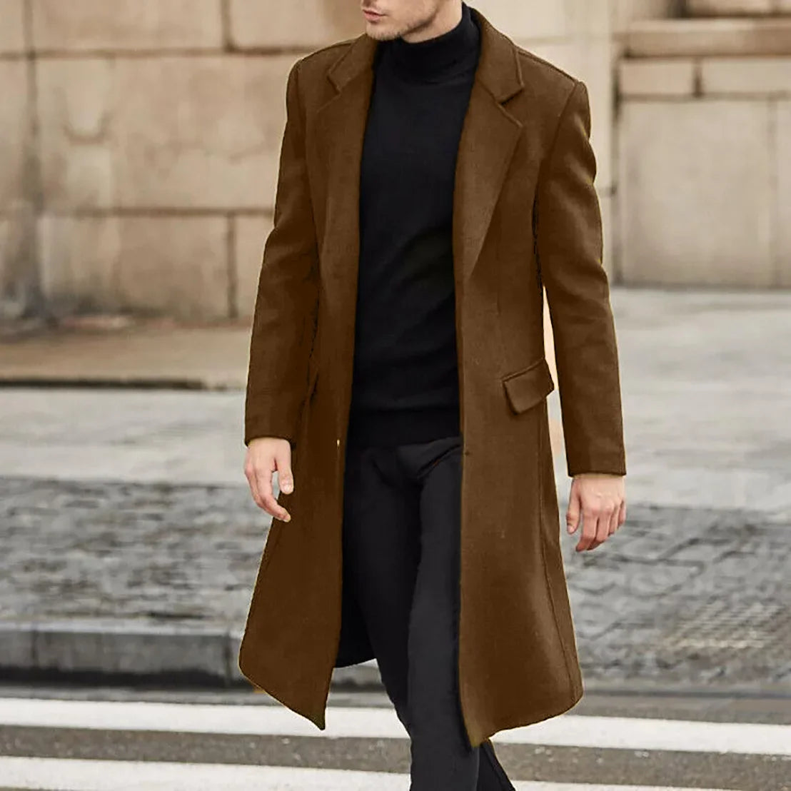 Autumn and Winter Casual Men's Clothing, British Style Woolen Overcoat, Korean Style Solid Color Long Windbreaker