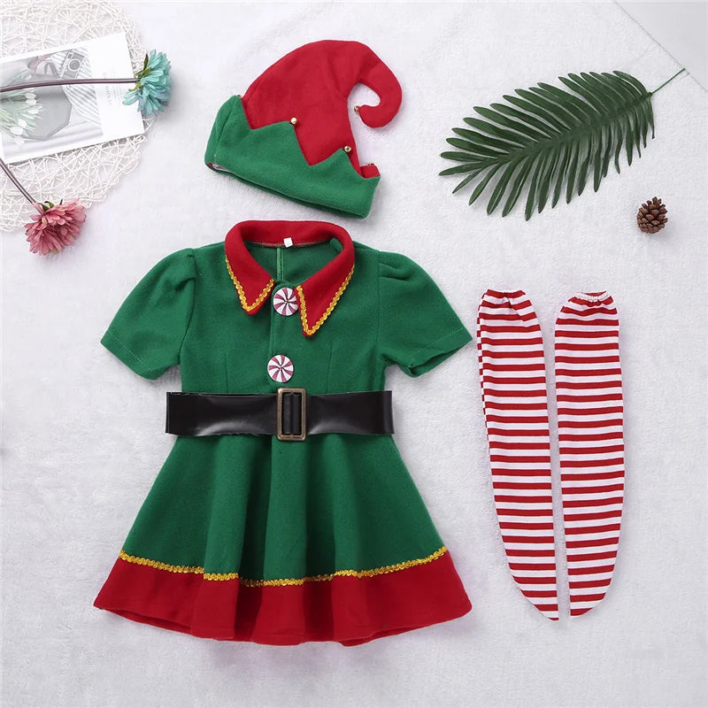 Elf Girls Christmas Costume Festival Santa Clause for Girls New Year children clothing Fancy Dress Xmas Party Dress