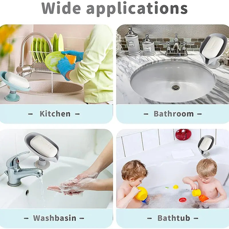 Drain Soap Holder Leaf Shape Soap Box Suction Cup Tray Drying Rack for Shower Sponge Container Kitchen Bathroom Accessories