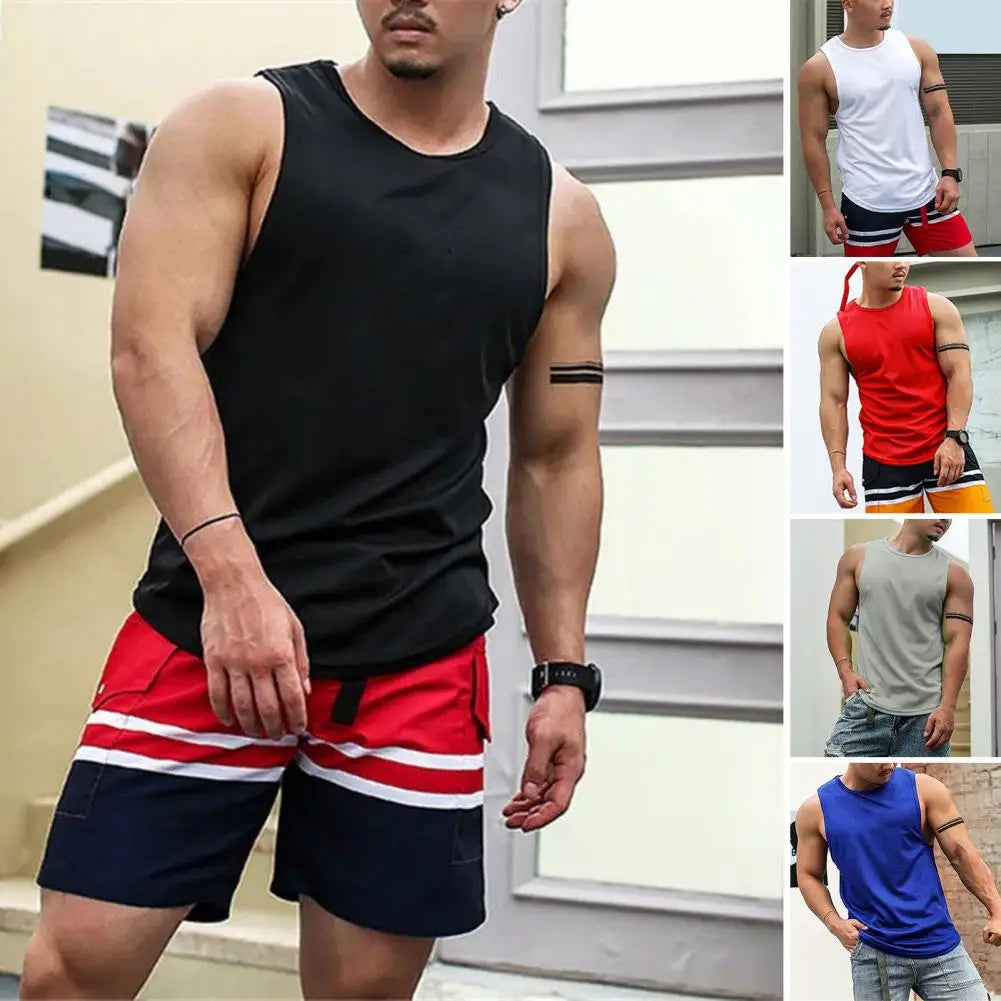 O-Neck Sleeveless Thin Men Vest Summer Loose Solid Color Fitness Vest Top