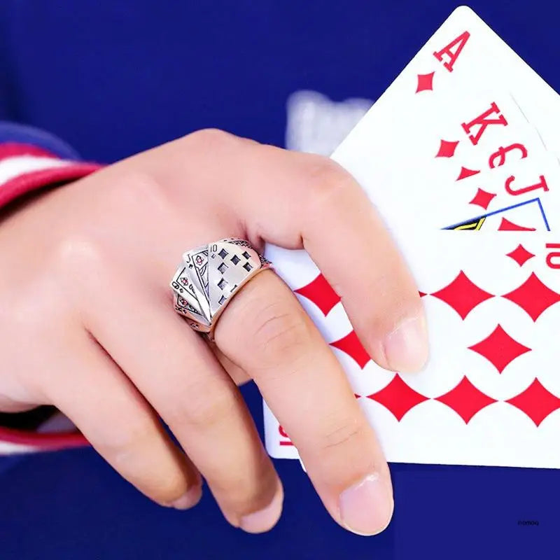 Men's Vintage Magician Playing Card Rings Ladies Punk Square Finger Ring Jewelry