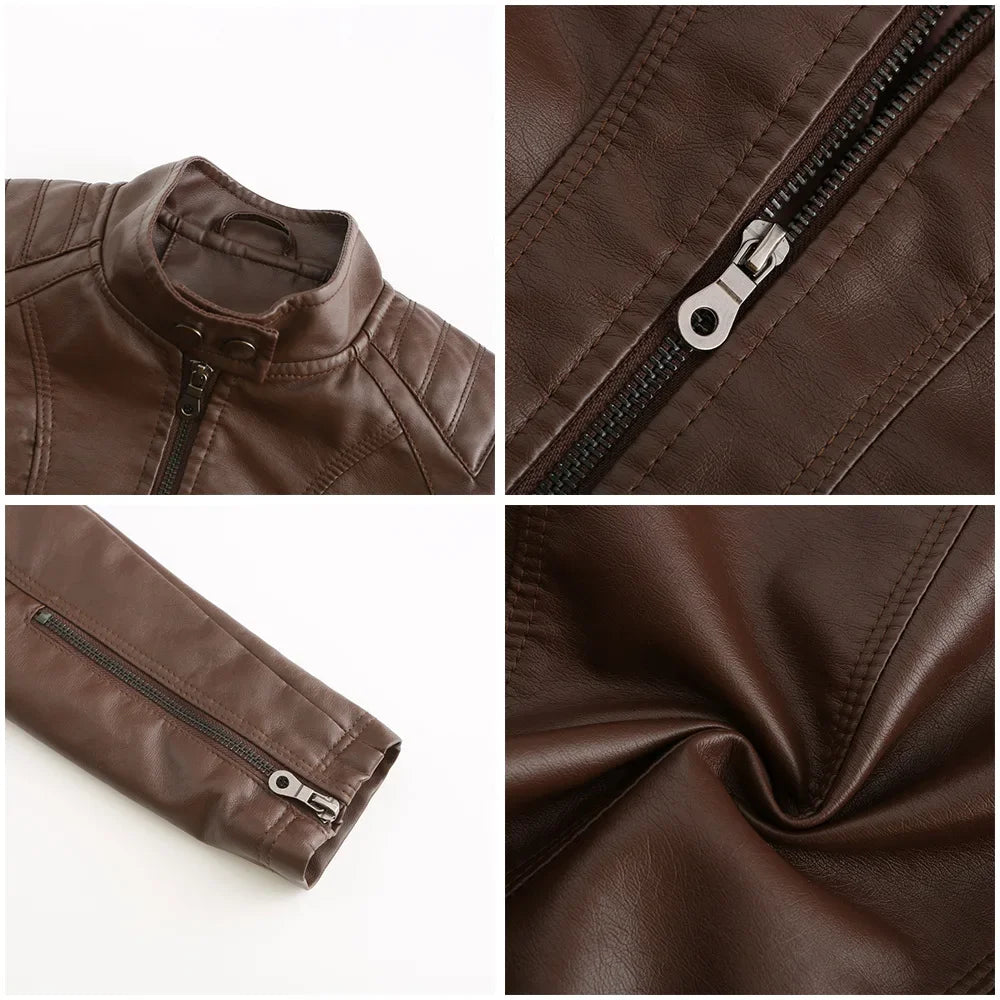 Women's Coat Fashion Trend Simple Analog Collar Zipper PU Leather Motorcycle Jacket for Women