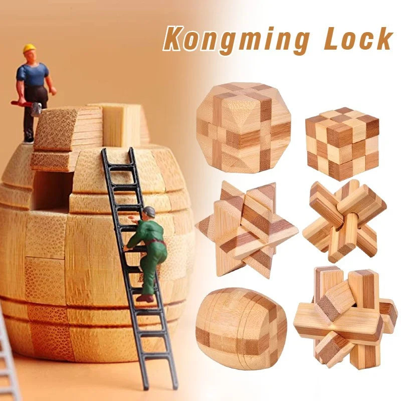 Brain Teaser Kong Ming Lock 3D Wooden Interlocking Burr Puzzles Game Toy For Adults Kids IQ Brain Teaser Kong