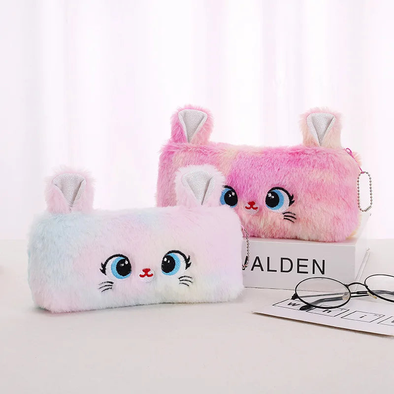 Cartoon Unicorn Pencil Case Plush Kawaii Pencil Bag Cosmetics Storage Pouch Kids Gifts Korean Stationery School Office Supplies