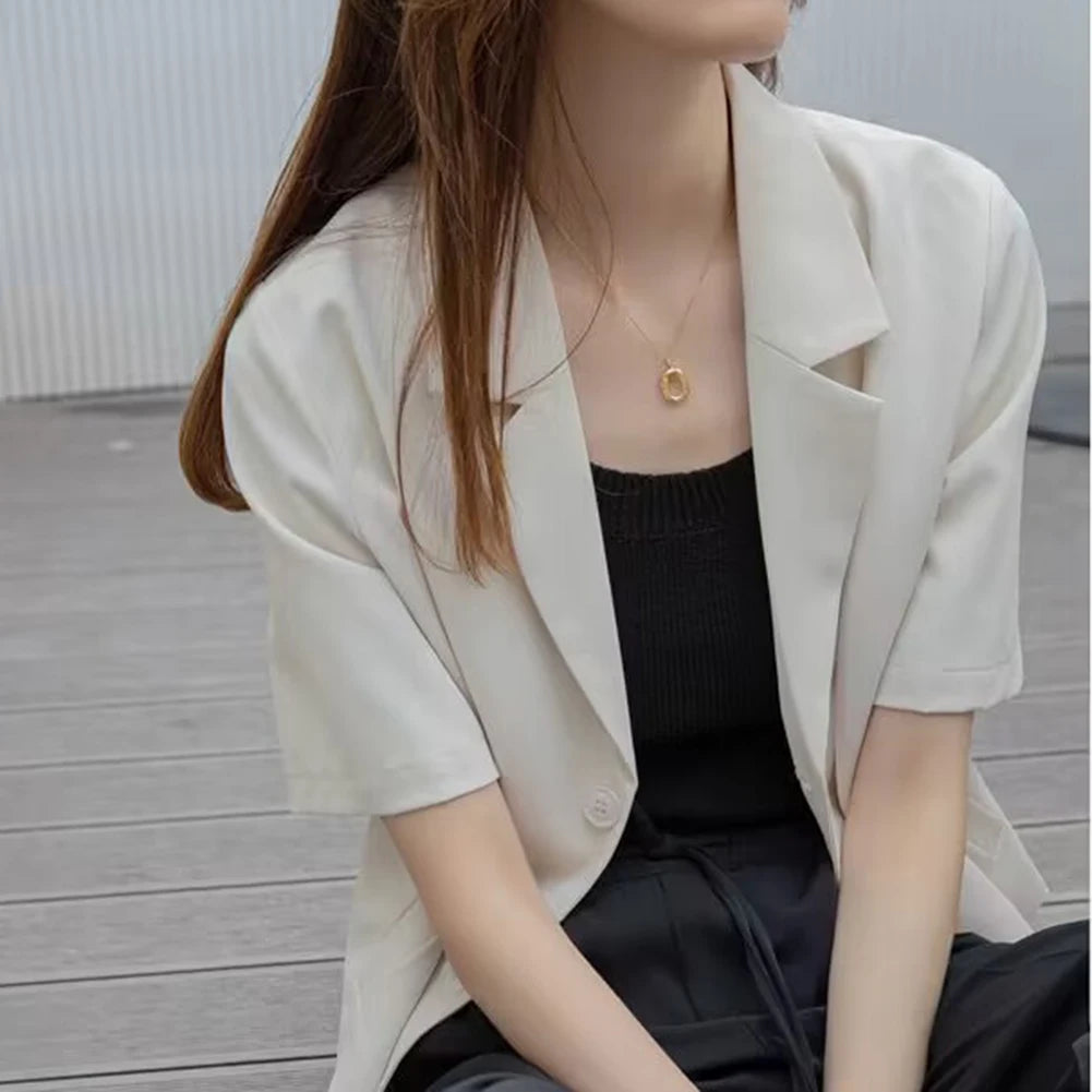 Summer Blazers Women Simple Leisure Loose Korean Style Youth Single Breasted Ladies