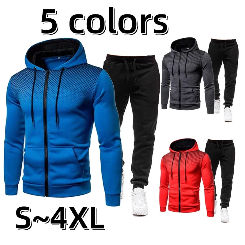 Men's casual zippered Sweatshirt suit hooded sweatshirt hooded jacket gradient coat sweatpants two-piece S-4XL