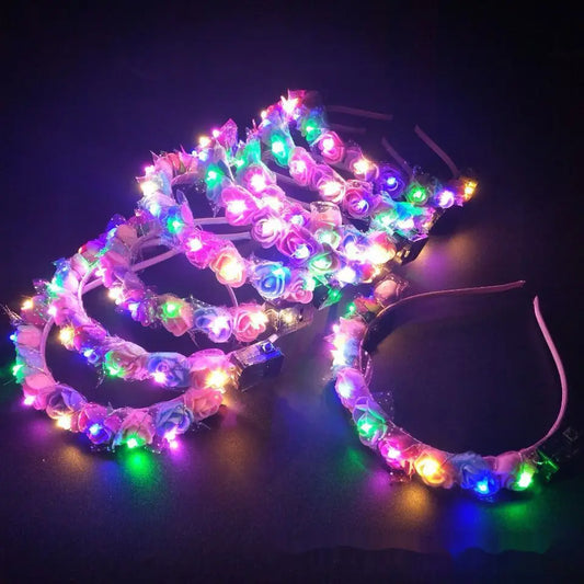 1Pcs LED Women Girl Glow Light Up Headband Bridal Flower Wreath Crown Neon Party Gift Crown Wedding Birthday Luminous Festival