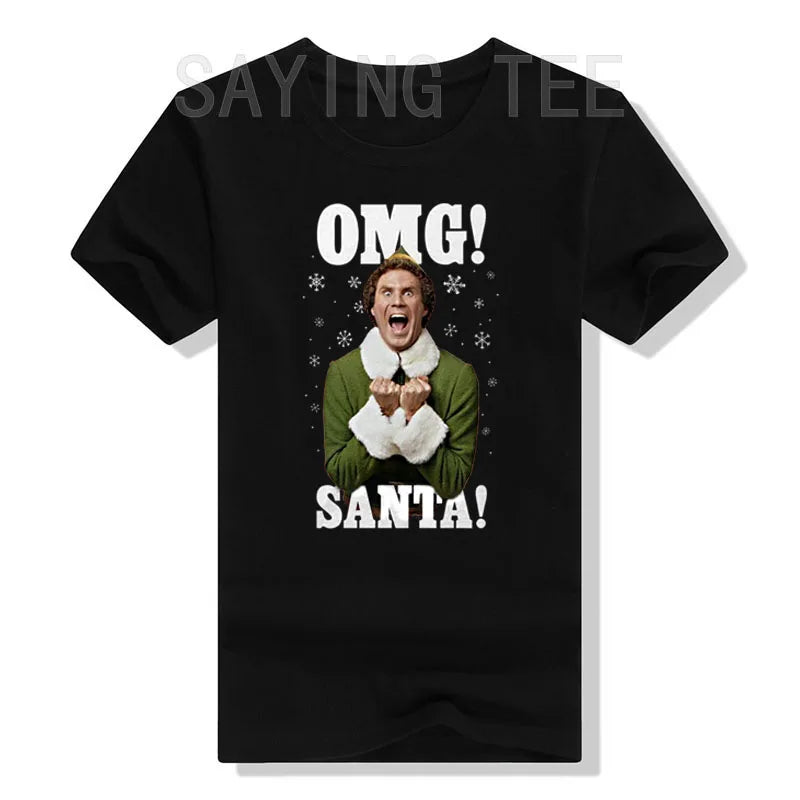 OMG Elf Adult Christmas T-Shirt Funny Xmas Costume Gifts Streetwear Clothes Men Family Matching Christmas T-Shirt