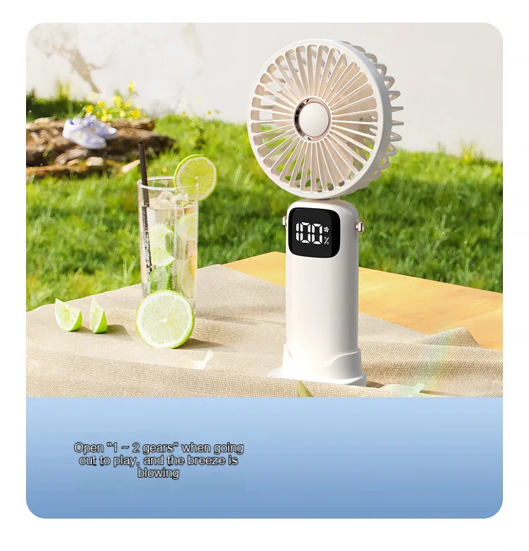 USB Handheld Mini Fan Foldable Portable Neck Hanging Fans Desktop Charging  Rlectric Fan 5 Speed USB Fan With Phone Stand