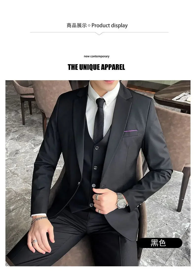 Blazer, Vest & Pants Men's Fashion Business Gentleman Professional Formal Dress Korean Version Banquet Dress Suit 6XL