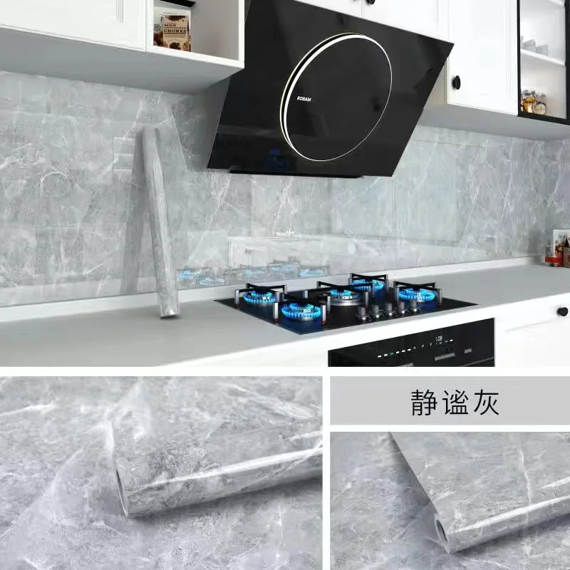 Self-Adhesive Wallpaper Kitchen Oil-Proof Film Stove Waterproof Moisture-Proof Countertop Cabinet Renovation Tile Marble Sticker