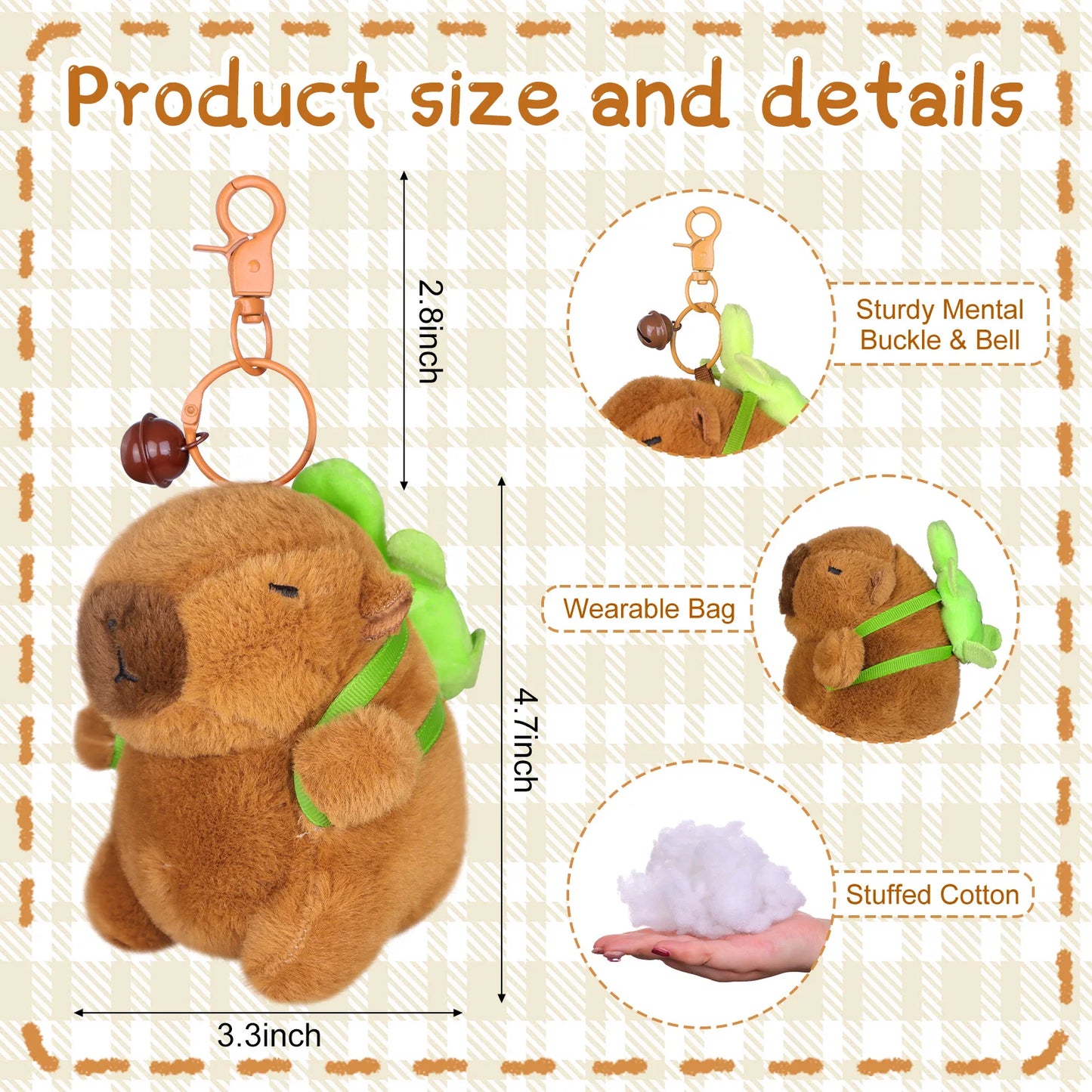 3 Pcs Capybara Plush Keychain Toy Cute Capybara Stuffed Animal Doll Key Chain Backpack Pendant Realistic Capybara Keyring