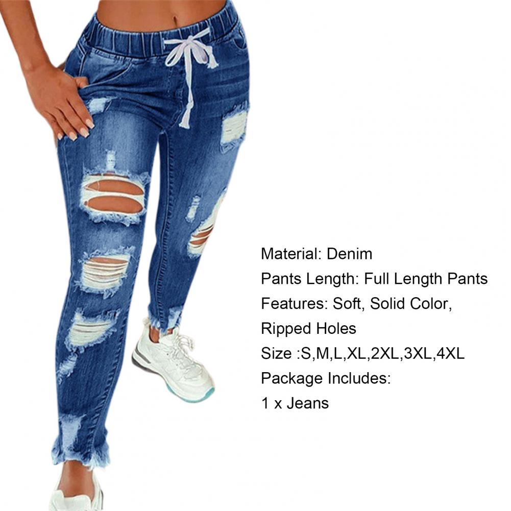 Pencil Jeans Streetwear Women Jeans Elastic Waist Denim Pants