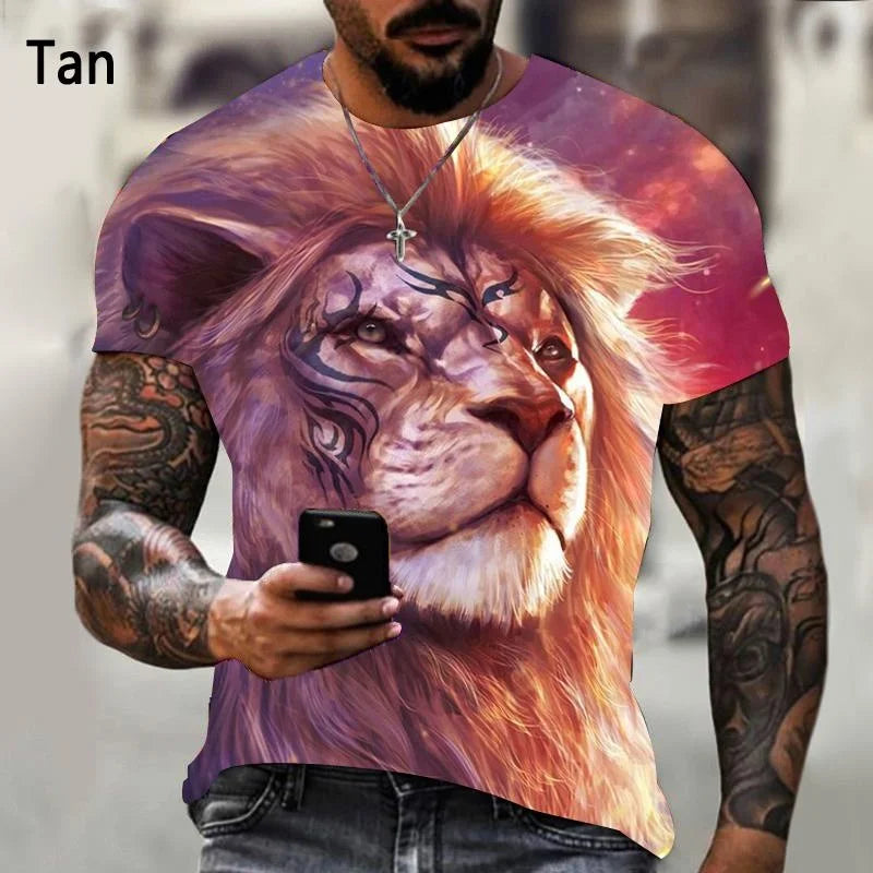 3D Printed T-shirt Lion Couple T-shirt Unisex Summer Casual Short Sleeve Fashion Animal Cool Lion Shirt Top