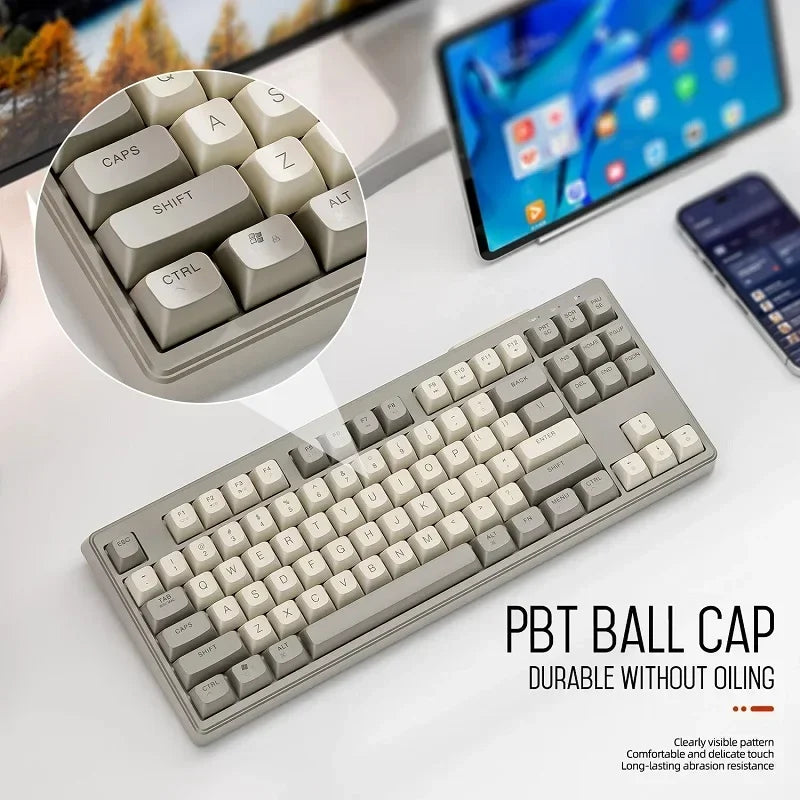 M87 Bluetooth Gaming Keyboard, 2.4G Dual Mode Connection, PBT Ball Cap, Rainbow Light, Suitable for Computers, Laptops, and Mac