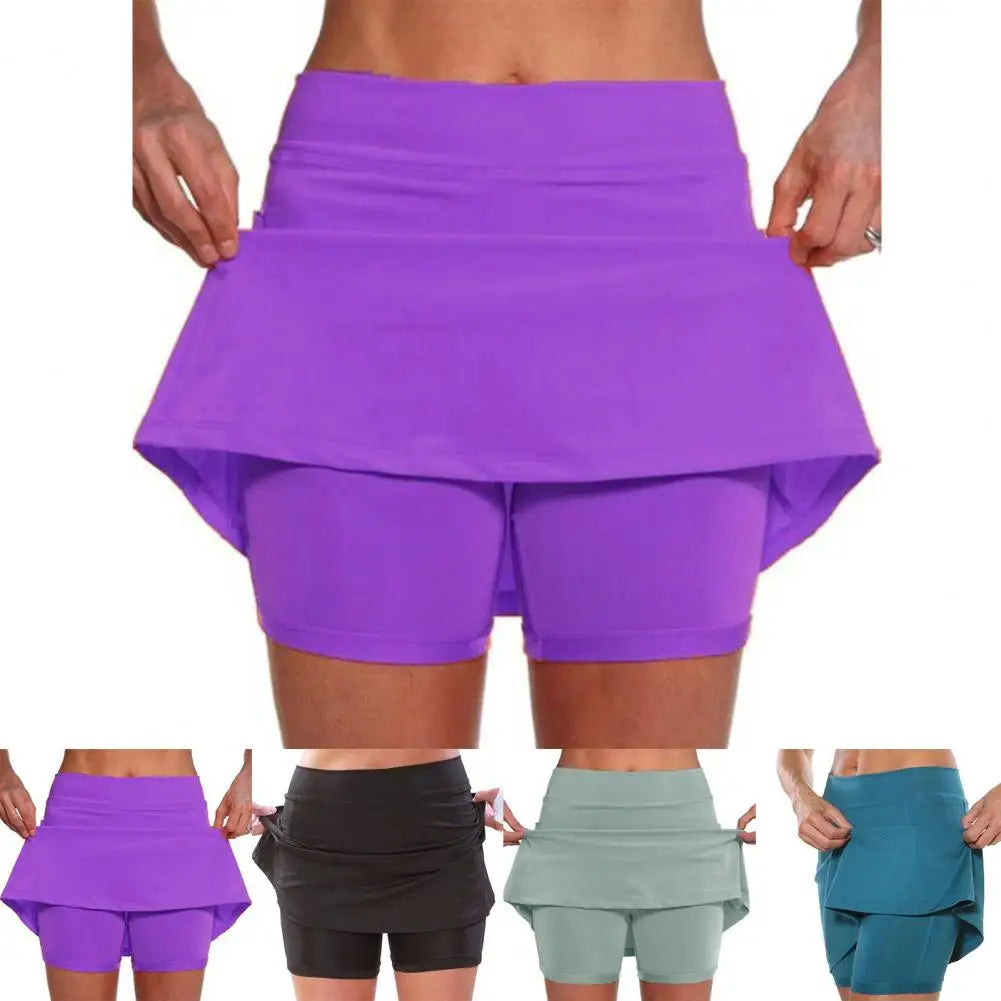 Athletic Shorts Skirt Trendy Side Pockets Double-Layer Women Fitness Shorts Skirt  Wrinkle Resistant Leggings Skirt