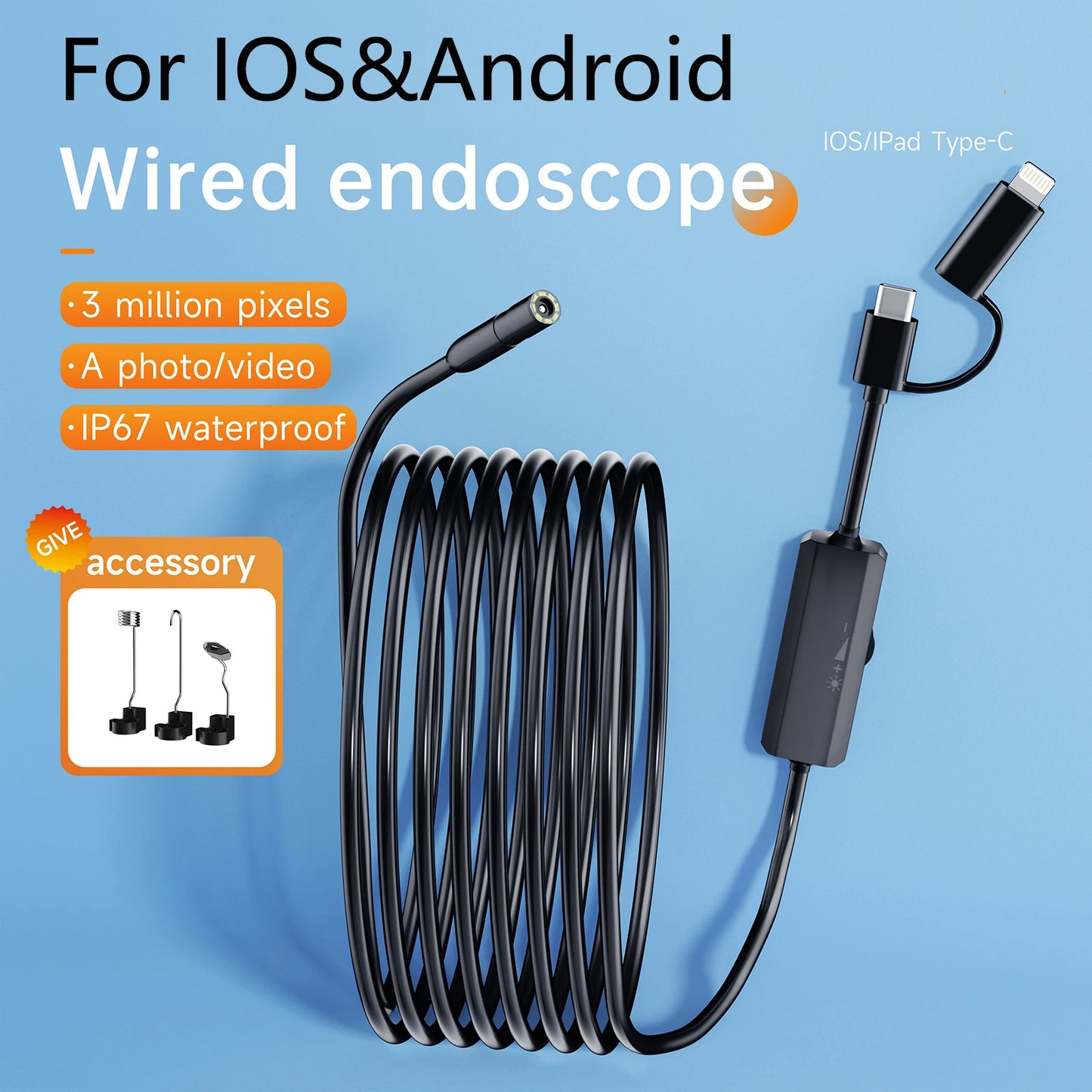 Endoscope Camera For Android iPhone & IOS Smartphone Car Pipe Automotive Borescope Sewer Inspection Tools Endoscopy Camera Device