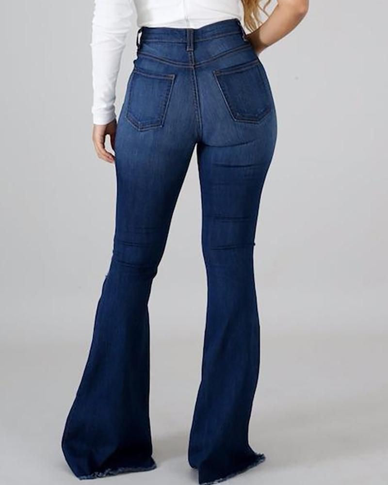 Denim Women's Pants High-stretch Ripped Jeans High-waisted Flared Trousers for Women