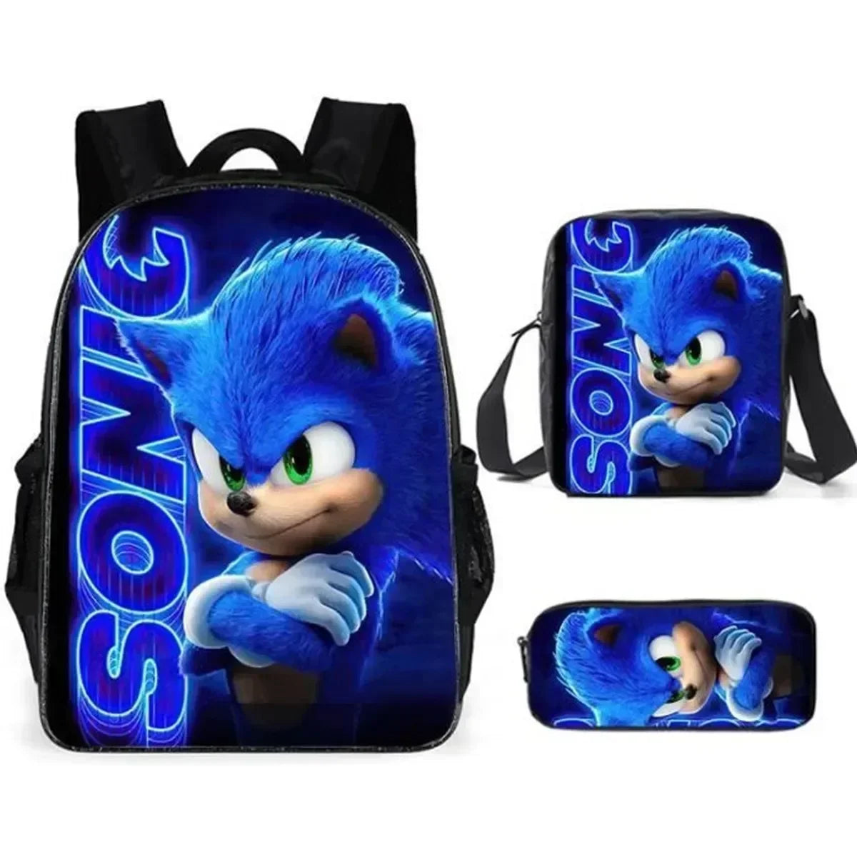 3PC-SET Sonic Backpack Primary and Middle School Students Schoolbag Boys Girls Anime Cartoon School Bag Mochila Zipper Shoulders